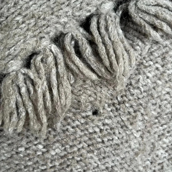 Twik Tan Asymmetric Fringe Collar Sweater Cozy Textured Knit Size S - Picture 4 of 7